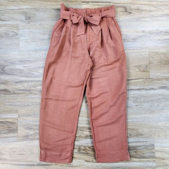 🔸️Madewell Rust Linen Blend Belted Paperbag Pants Size 4 - Picture 3 of 16
